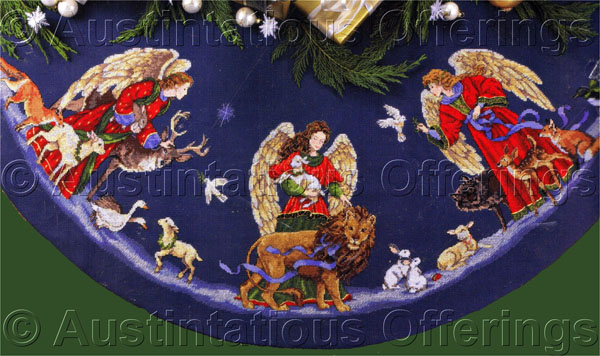 Rare Race Peaceful Angels  Animals Cross Stitch Tree Skirt Kit