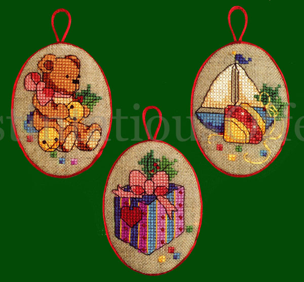 Rare M Shirley Nostalgic Toys Cross Stitch Ornaments Kit Linen
