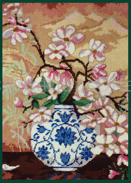 Rare DiGrazzia Oriental Vase Needlepoint Kit AppleBlossom Branch