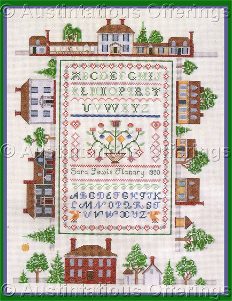 Rare Palace Green Cross Stitch Sampler Kit Williamsburg Village