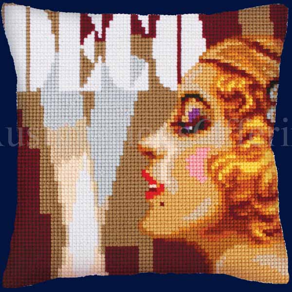 Art Deco Woman Needlepoint Pillow Kit LargeCount Victorian Cross