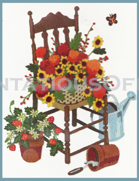 Rare Yuen Vibrant Autumn Floral Crewel Embroidery Kit Mum Planter