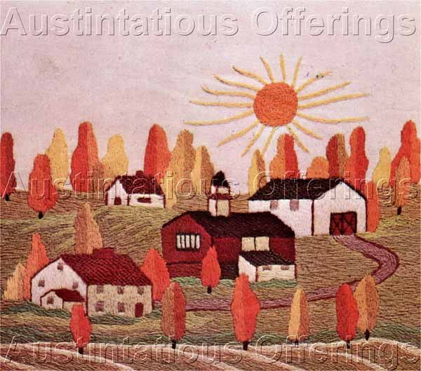 Gosz Primitive Autumn Sun Folk Art Farm Crewel Stitchery Kit