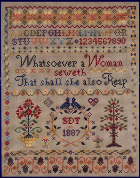 Rare Inspirational Woman Seweth Folk Art Cross Stitch Samper Kit