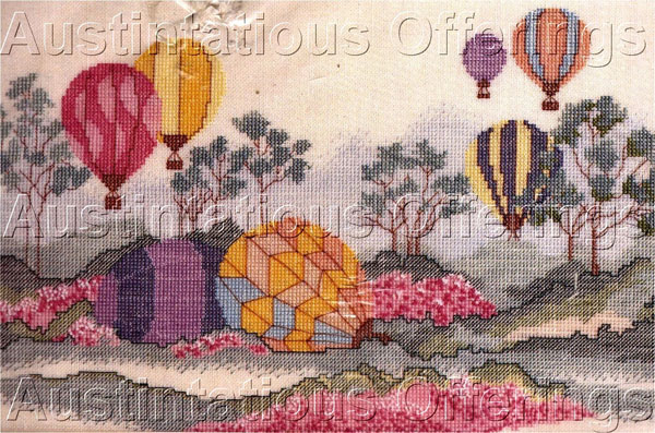 Pastel Hot Air Balloons Linen Cross Stitch Kit Springtime Flight