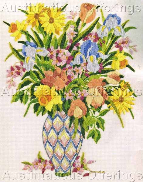 Rare Pastel Bargello Crewel Embroidery Kit Veres Spring Floral