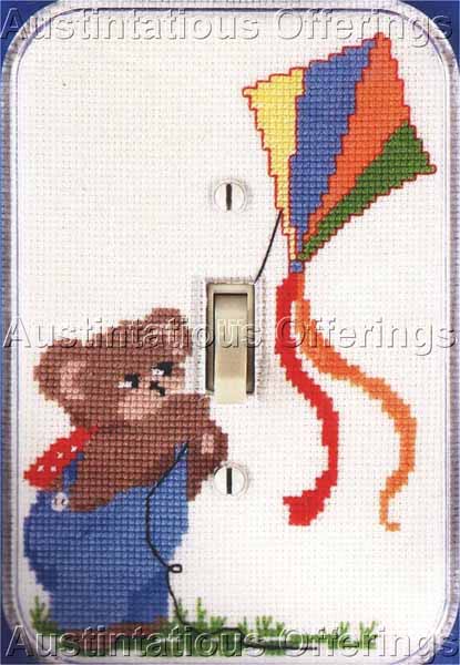 Teddy Bear and Kite Acrylic Switchplate Cover Cross Stitch Kit