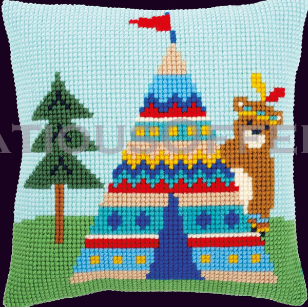 Bear w Tepee Needlepoint Pillow Kit Lg Count Cross Stitch Kit