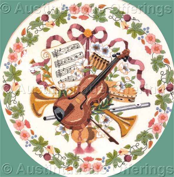 Rare Moskal Orchestra Crewel Embroidery Kit Musician Instruments