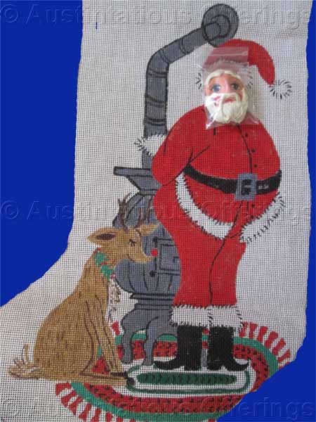 Rare Becky Anne Faces Needlepoint Stocking Canvas Wools Santa