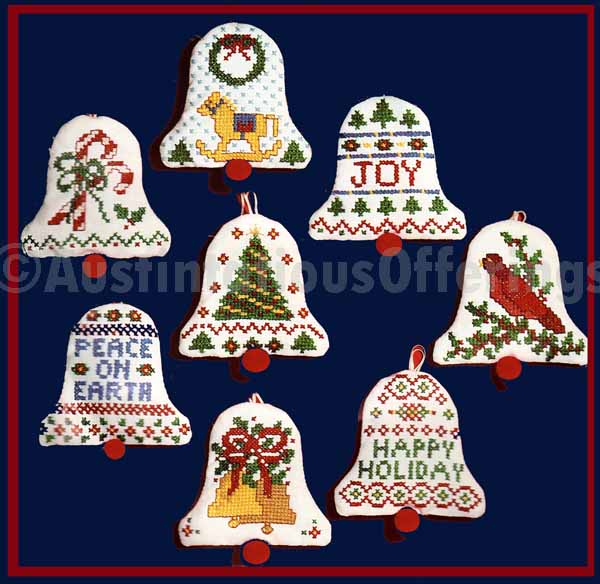 Christmas Bells Set of Eight Ornaments Stamped Cross Stitch Kit