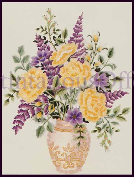 Rare LeClair Gold Roses and Lilacs Floral Crewel Embroidery Kit