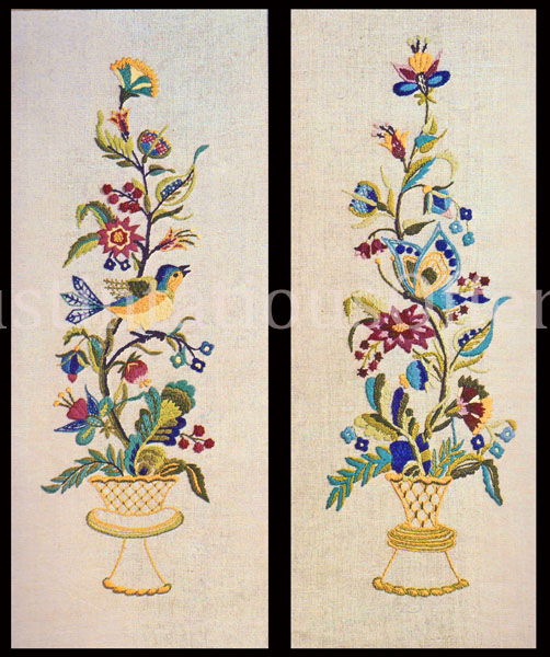 Rare Jacobean Panel Duo Crewel Embroidery Kit Butterfly Bluebird
