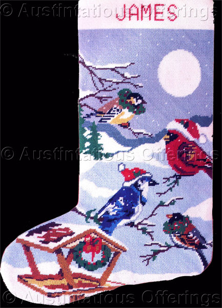 Rare Winter Birds Needlepoint Stocking Kit Holiday Birdfeeder