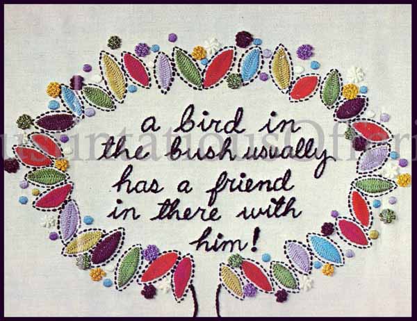 Rare Fielding Illustration Crewel Embroidery Panel Kit Bird Bush