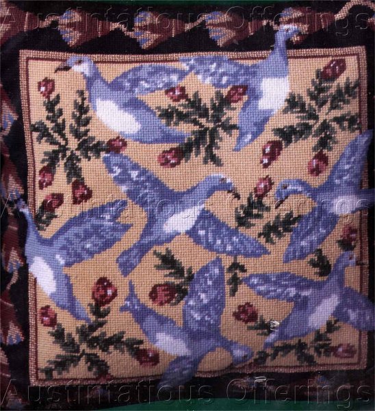 Rare Adams Elegant Doves And Roses Needlepoint Pillow Kit