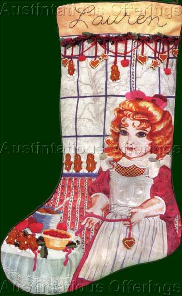 Rare Barb Elmore Crewel Embroidery Stocking Kit Baby Doll Xmas