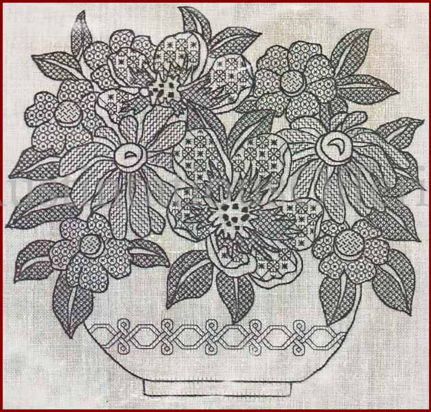 Rare Williams Flower Bowl Blackwork Embroidery Kit Theresa Lee