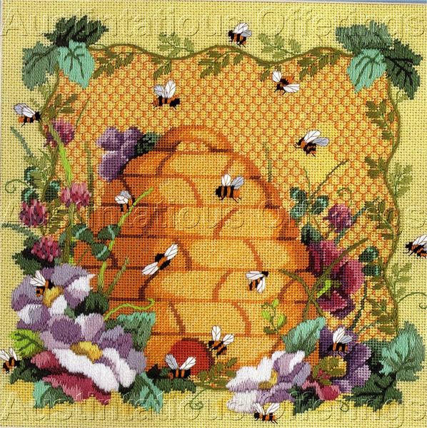 Rare Rossi Summertime Bee Skep Needlepoint Kit Bees Busy Buzzing