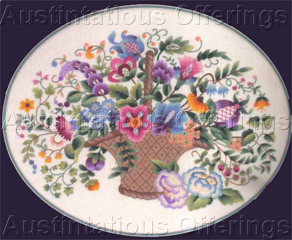 LeClair Contemporary Jacobean Floral Basket CrewelEmbroidery Kit