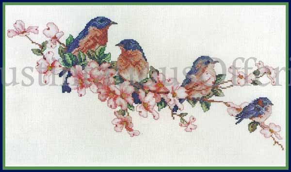 Rare Giampa Spring Dogwood Cross Stitch Kit Bluebirds on Branch