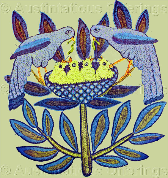 Rare FolkArt Bluebirds Wilson Crewel Embroidery Kit HeatTransfer