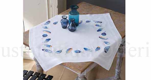 Contemporary Blue Feathers Crewel Embroidery Kit TableCloth