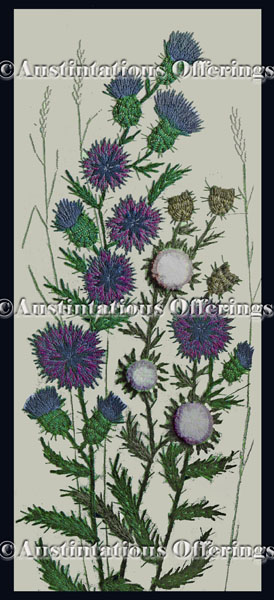 Rare Sparre Scottish Blue Thistle Panel Crewel Embroidery Kit