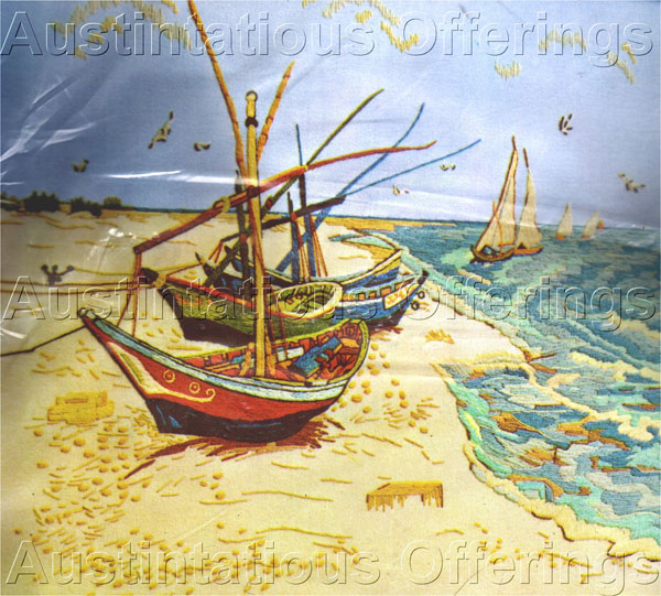 Rare VanGogh Artwork Repro Crewel Embroidery Kit Fishing Boats