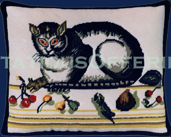 Rare Aldrovandi Repro Renaissance Cat on Ledge w Mouse and Fruit Needlepoint Kit