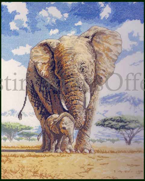 Rare Elephant Mother Baby Bond Cross Stitch Kit Born Free Poster
