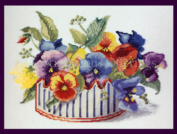 Nostalgic Spring Time Floral Cross Stitch Kit Striped Pansy Bowl