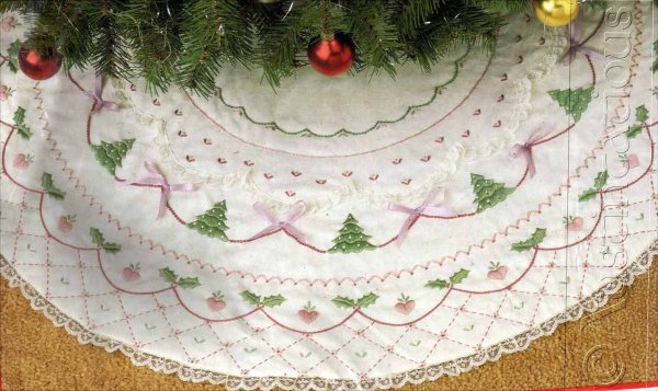 Pastels Victorian Bows and Lace Crewel Embroidery Tree Skirt Kit