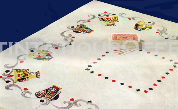 Rare Bridge Club PlayingCards  Table Cloth Embroidery Kit Finished Hem