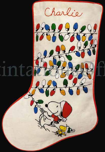 Rare Schulz Peanuts Gang Embroidery StockingKit Snoopy Woodstock