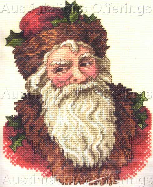 Rare Giampa Brown Fur Victorian Santa Cross Stitch Kit Christmas