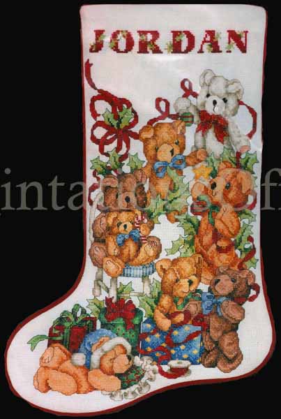 Rare Giampa Busy Teddies Cross Stitch Stocking Kit Cuddly Bears