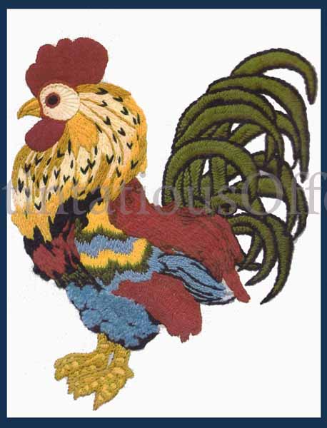 Rare Burmese Rooster Crewel Embroidery Kit Farm Poultry Chickens