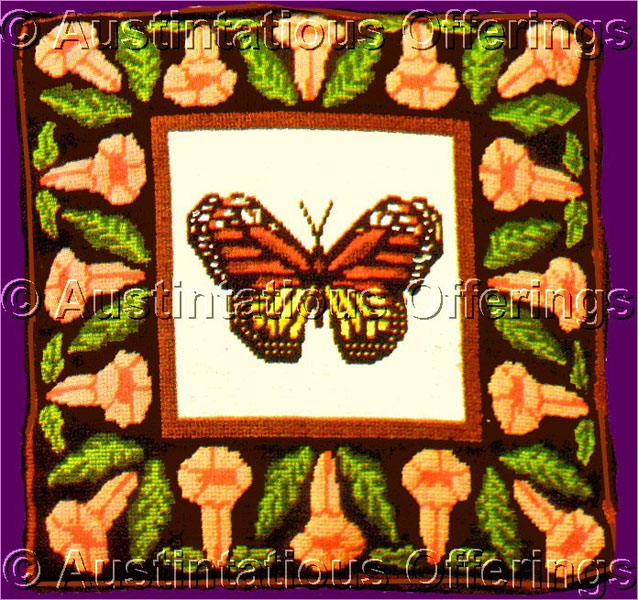 Rare Monarch Floral Needlepoint Kit Butterfly TrumpetVine Pillow