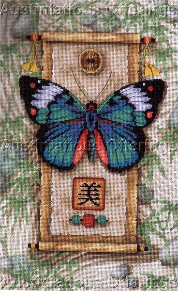 Oriental Beauty Needlepoint Kit Butterfly Bamboo Scroll