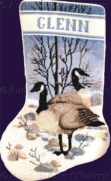 Rare Winter Geese Needlepoint Stocking Kit Canada Goose Pair