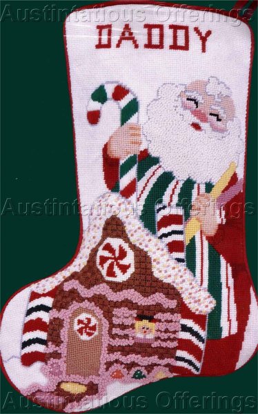 Rare Delph Santa  NeedlepointStocking Kit Gingerbread CandyHouse