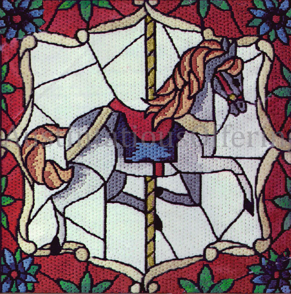 Rare Stained Glass Holiday Window Carousel Horse Needlepoint Kit