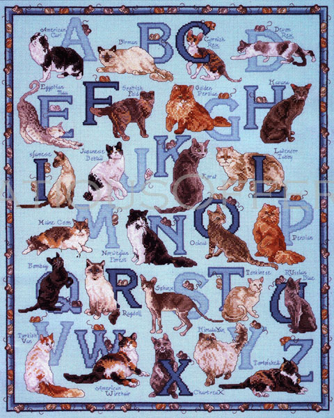 Rare Giampa Twenty Six Cat Breeds  Alphabet Cross Stitch Sampler Kit