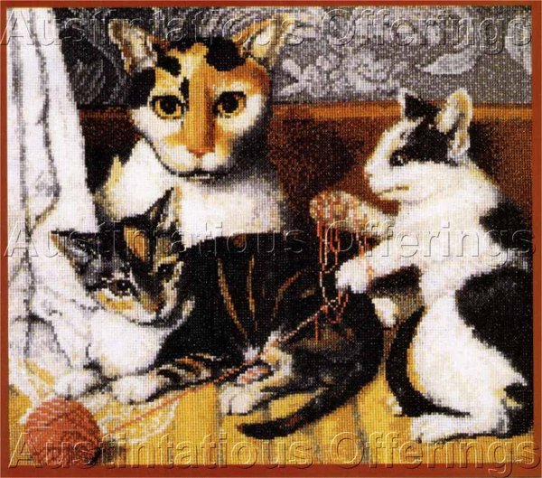 Rare National Gallery FolkArt CrossStitch Kit Mother Cat Kittens