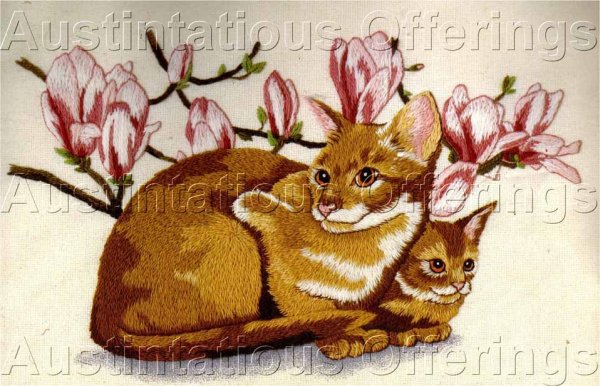 Rare Abyssinian Mother Cat with Kitten Crewel Embroidery Kit