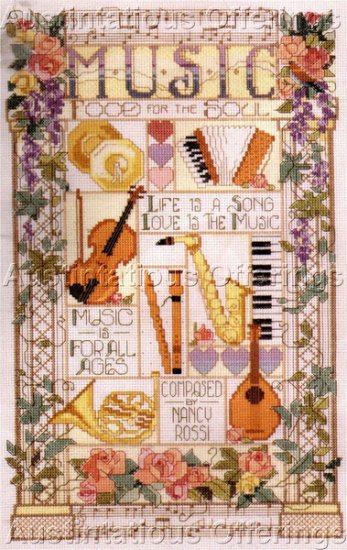 Rossi Musical Instrument Cross Stitch Sampler Kit Life is Song