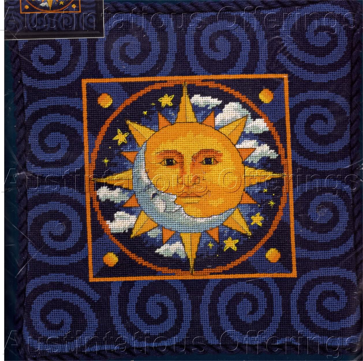 Rare Elegant Celestial Sun Moon Needlepoint PillowKit Reflection