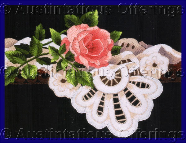 Rare Pech Single Rose Floral Crewel Embroidery Kit Dramatic Lace