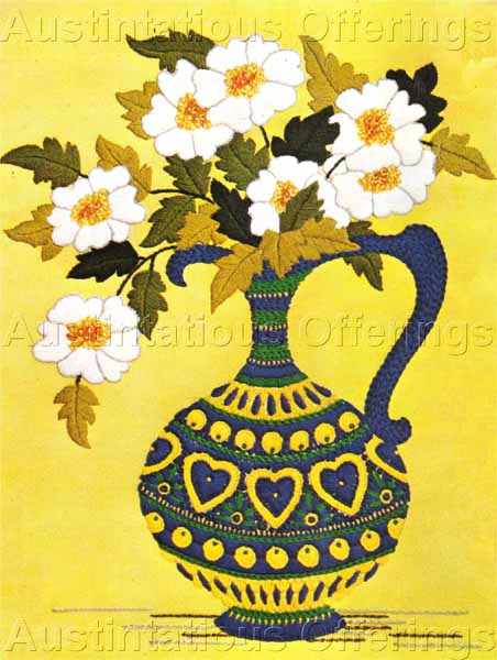 Rare Cobalt Gold Art Pottery Vase Crewel Embroidery Kit Veres
